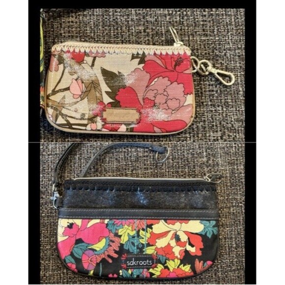 SAKROOTS Lot Of 2 Black Floral Shimmer And Brown Floral Wristlet - Picture 1 of 8